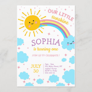 Invitation Little Sunshine ONE Rainbow Girl 1er anniversaire 