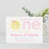 Invitation Little Sunshine Pastel Pink Gold Premier anniversa (Debout devant)