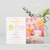 Invitation Little Sunshine Pastel Pink Gold Premier anniversa (Debout devant)