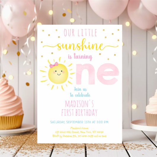 Invitation Little Sunshine Pink Gold Premier anniversaire