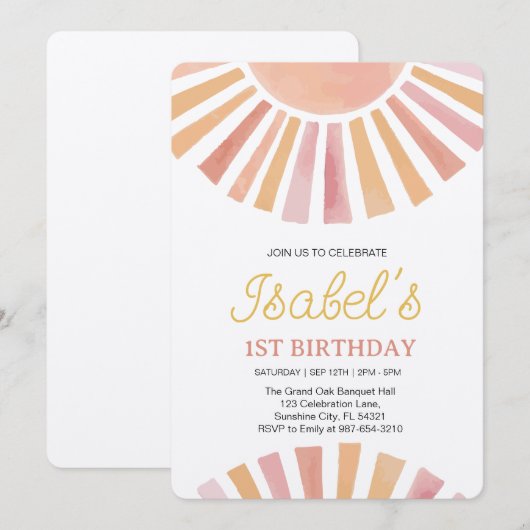 Invitation Little Sunshine Premier anniversaire, Sunshine 1er (Devant / Derrière)