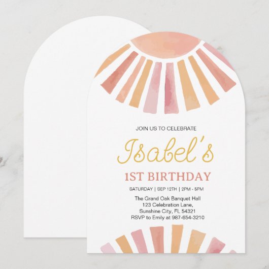 Invitation Little Sunshine Premier anniversaire, Sunshine 1er (Devant / Derrière)