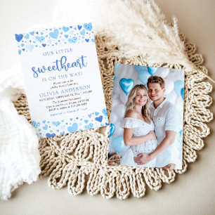 Invitation Little Sweetheart Blue Boy Valentine Baby shower