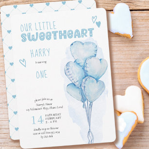 Invitation Little Sweetheart Blue Heart Ballons 1er anniversa