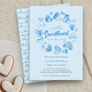 Invitation Little Sweetheart Blue Heart Valentine Baby shower