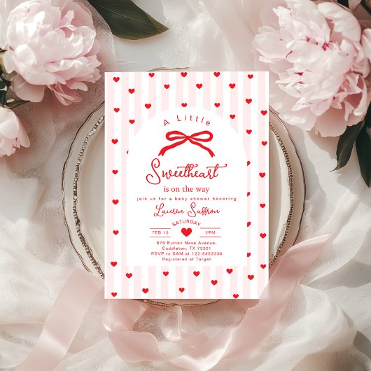 Invitation Little Sweetheart Bow Valentines Baby Shower