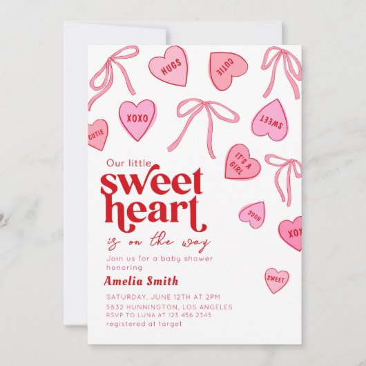 Invitation Little Sweetheart Candy Hearts Baby shower (Devant)