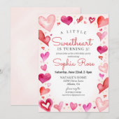 Invitation Little Sweetheart Février fête d'anniversaire pour (Devant / Derrière)