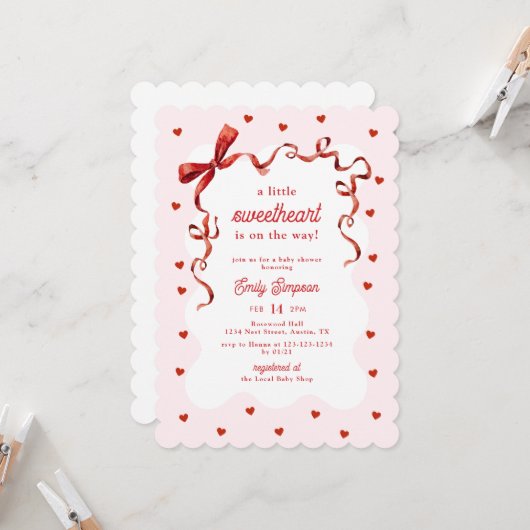 Invitation Little Sweetheart Girl Baby Shower (Devant/Arrière en situation)