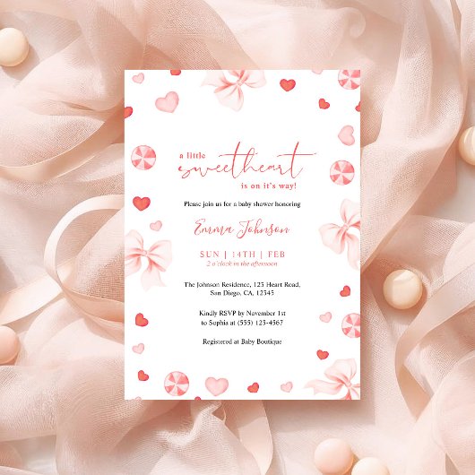 Invitation Little Sweetheart Pink Bow And Candy Baby Shower