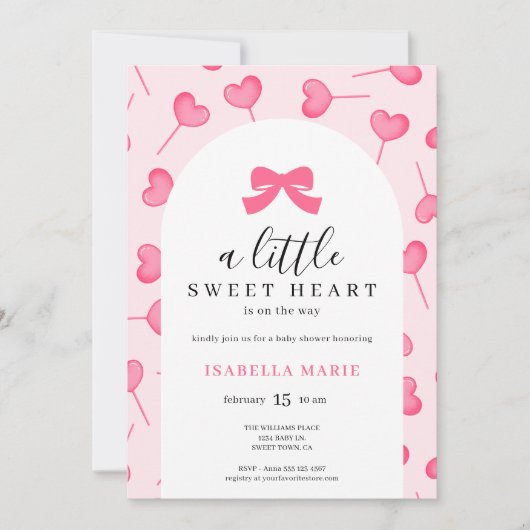 Invitation Little Sweetheart Pink Bow Baby Shower (Devant)