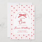 Invitation Little Sweetheart Pink Red Bow First Birthday (Devant)