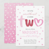 Invitation Little Sweetheart Pink Red Hearts 2e anniversaire (Devant / Derrière)