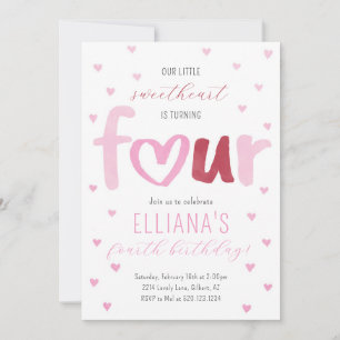 Invitation Little Sweetheart Pink Red Hearts 4e anniversaire