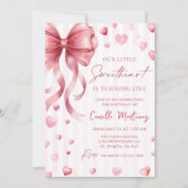 Invitation Little Sweetheart Valentine Bow 1st Birthday (Devant)