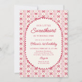 Invitation Little Sweetheart Valentine Bow 1st Birthday (Devant)