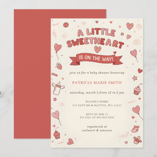 Invitation Little Sweetheart Valentines Baby Shower (Devant / Derrière)