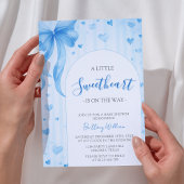 Invitation Little Sweetheart Valentines Blue Bow Baby Shower 