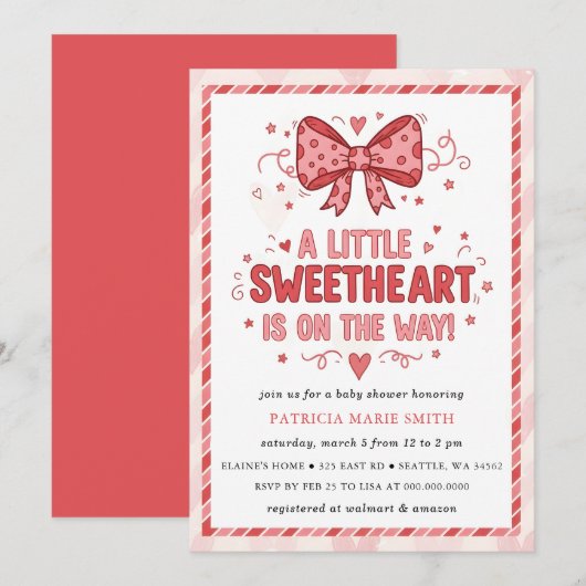 Invitation Little Sweetheart Valentines Bow Baby Shower (Devant / Derrière)