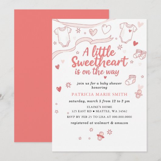 Invitation Little Sweetheart Valentines Bow Baby Shower (Devant / Derrière)