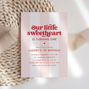 Invitation Little Sweethee Pink Stripes Saint Anniversaire