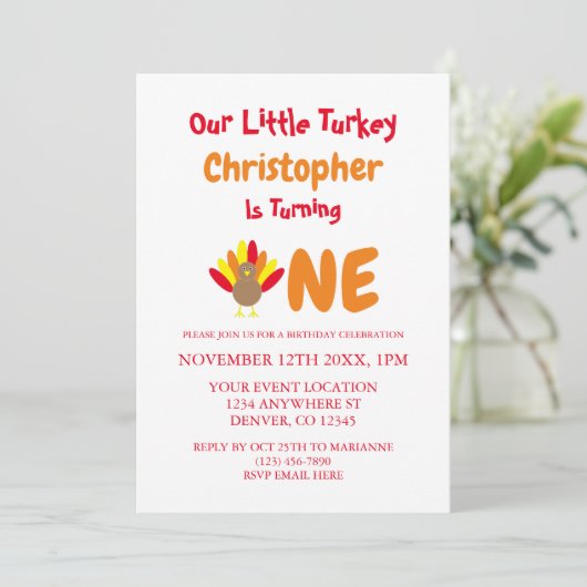 Invitation Little Turkey 1er anniversaire (Debout devant)