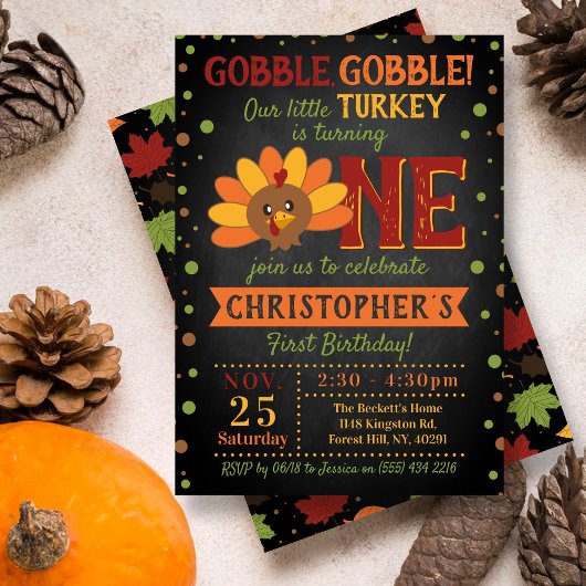 Invitation Little Turkey Fall Thanksgiving 1er anniversaire