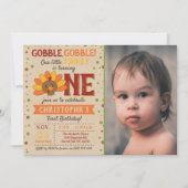 Invitation Little Turkey Fall Thanksgiving 1er Birthday Photo (Devant)