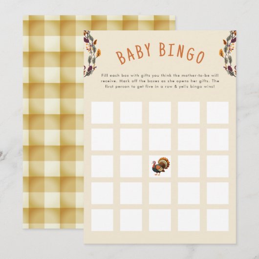 Invitation Little Turkey Thanksgiving Fall Baby Bingo (Devant / Derrière)