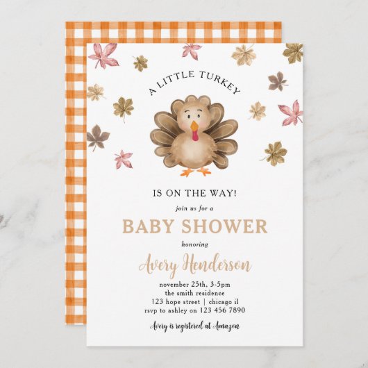Invitation Little Turkey Thanksgiving Fall Baby shower (Devant / Derrière)