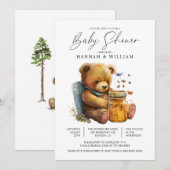 Invitation Little Watercolor Teddy Bear Baby shower (Devant / Derrière)
