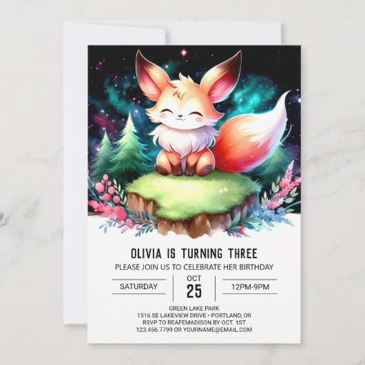 Invitation Little Whimsy Fox Anniversaire numérique (Devant)