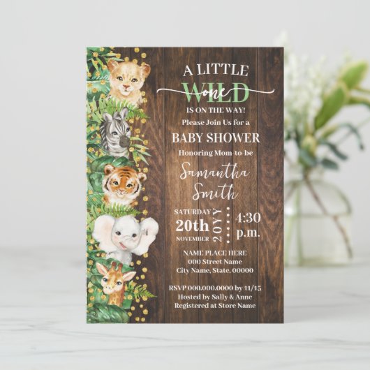 Invitation Little Wild One Rustic Safari Animaux Baby shower (Debout devant)