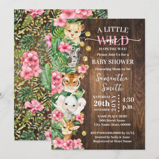 Invitation Little Wild One Rustic Safari Pink Baby Shower (Devant / Derrière)