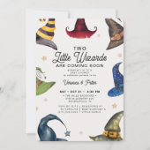 Invitation Little Wizards Twin Boy Grey Halloween Baby shower (Devant)