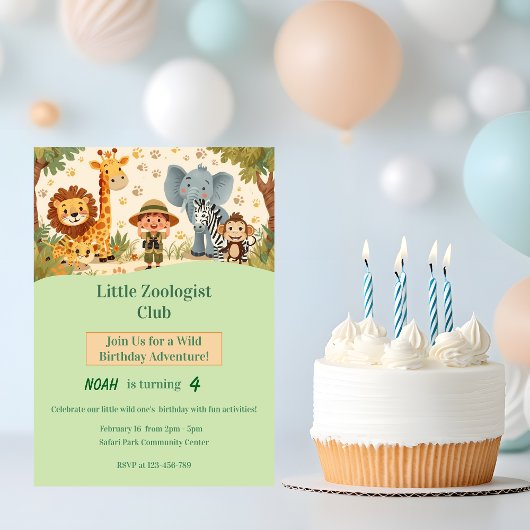 Invitation Little Zoologist Safari Animals Kids Birthday