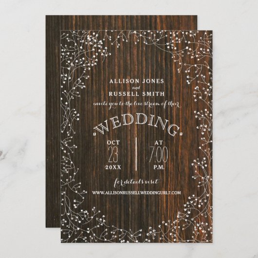 Invitation Live Stream Mariage virtuel Barnwood Bébé haleine (Devant / Derrière)