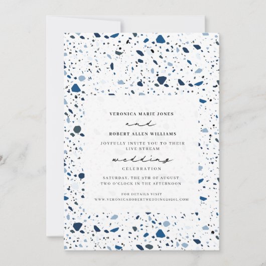 Invitation Live Stream Mariage virtuel Cobalt Terrazzo (Devant)
