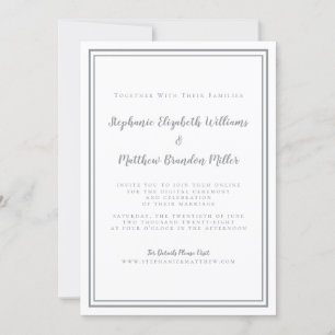 Invitation Livestream Mariage Simple gris blanc minimaliste