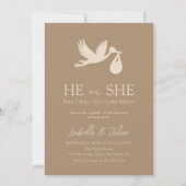 Invitation Livraison Brown de bébé Stork Lui ou elle Révélati (Devant)