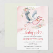Invitation Livraison de cigogne douce bébé fille (Devant / Derrière)