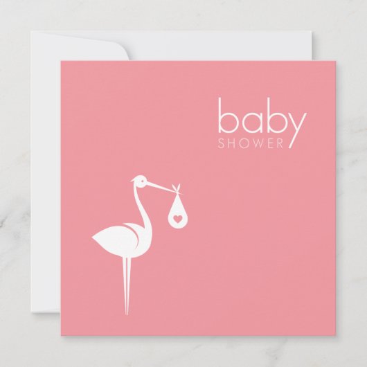 Invitation Livraison de cigogne fille Baby shower rose (Devant)