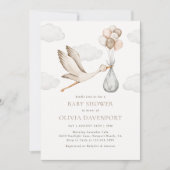 Invitation Livraison de cigognes beiges Baby shower neutre (Devant)