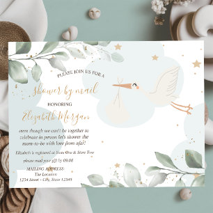 Invitation Livraison par la cigogne, Nuages, Étoiles, Baby Sh