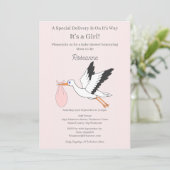 Invitation Livraison spéciale Baby shower bébé fille de la Bo (Debout devant)