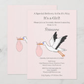 Invitation Livraison spéciale Baby shower bébé fille de la Bo (Devant / Derrière)