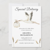 Invitation Livraison spéciale Baby shower de cigogne d'aquare (Devant)