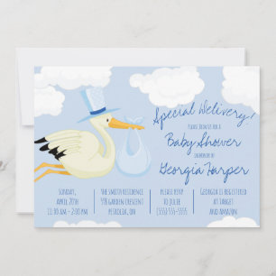 Invitation Livraison spéciale !  Baby shower de la cigogne bl