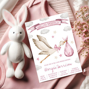 Invitation Livraison spéciale ! Bébé fille Baby shower de cig