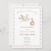Invitation Livraison spéciale Boule rose bébé Baby shower fil (Devant)
